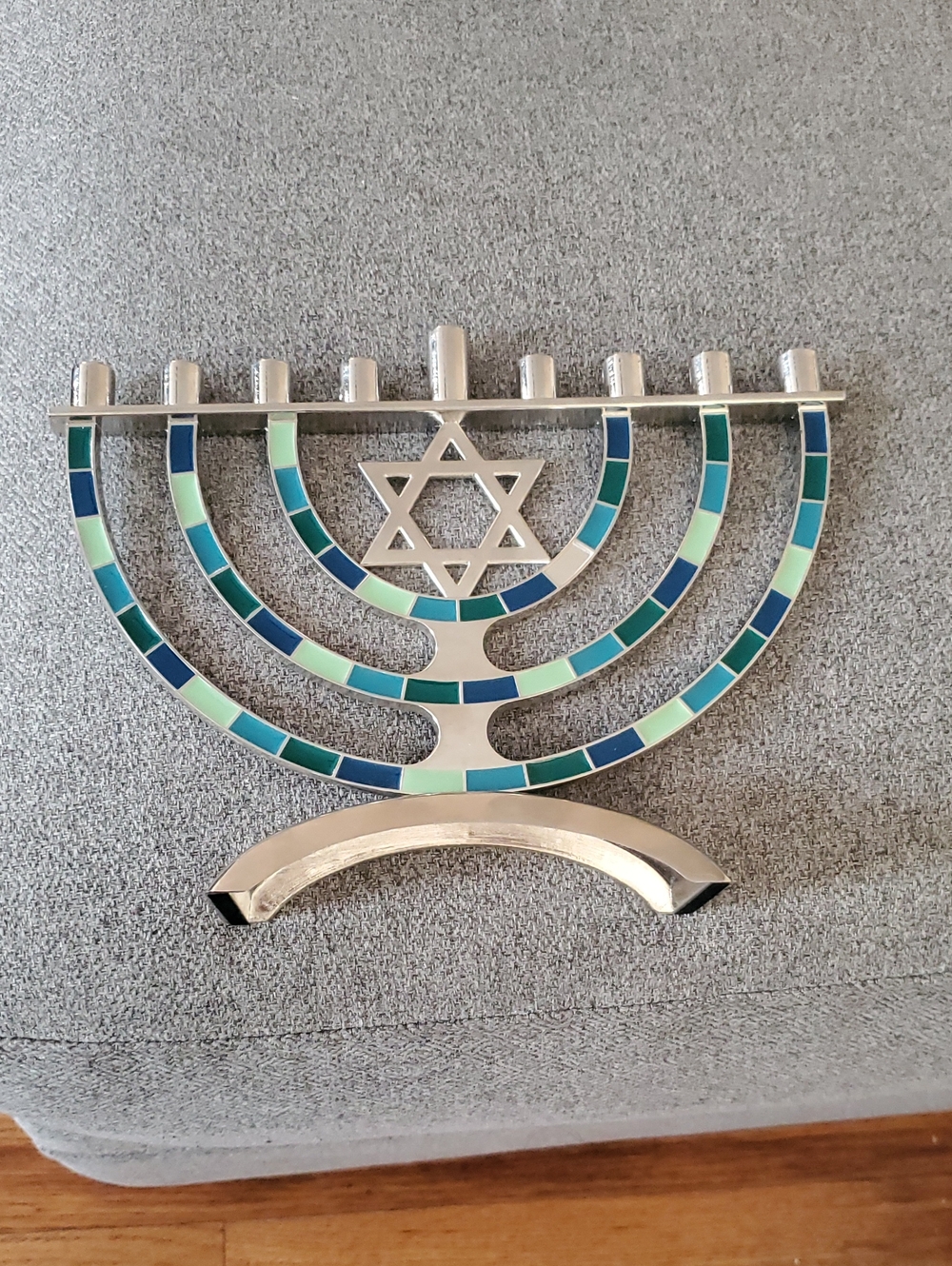 Modern Mosaic Menorah in Blue and Mint